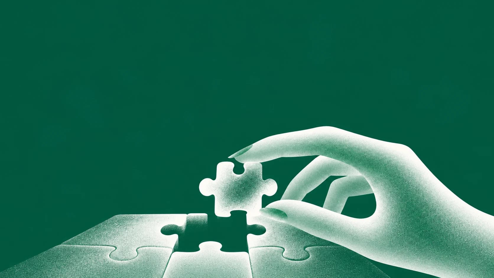 A frosted hand places the final puzzle piece into its matching socket.